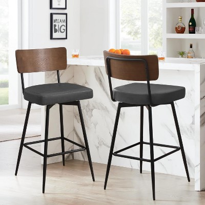 Bekrvio 26" Counter Height Swivel Bar Stools - Upholstered Faux Leather, Wood Backs & Metal Legs, Counter Stools for Kitchen Island