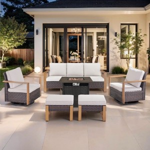 Buenhomino 6 Piece Patio Furniture Set with Fire Pit Table, Outdoor Sectional Conversation Sets Wicker Rattan Sofa with 4'' Thickened Cushion - 1 of 4