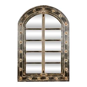 Rustic Wood Window Pane Inspired Wall Mirror with Arched Top Brown - Olivia & May
