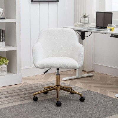 Teddy Armless Task Chair,Modern Teddy Fabric Adjustable Height Desk Chair,360° Faux Fur Vanity Chair Swivel Home Office Chair-The Pop Home