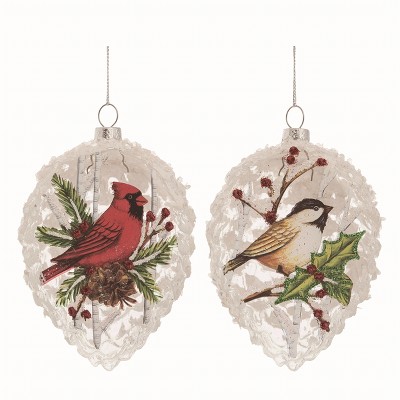 Transpac Glass Hand Painted Birds Ornament Set of 2 Christmas Home Decorations
