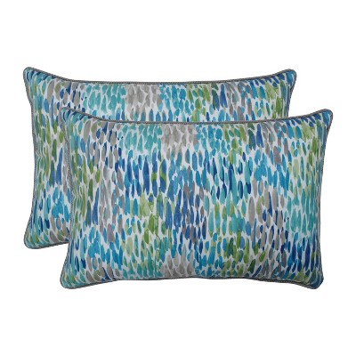 2pk Make it Rain Oversized Rectangular Outdoor Throw Pillow Cerulean Blue - Pillow Perfect