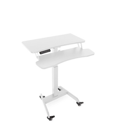 White Electric Height Adjustable Mobile Podium with Keyboard Tray