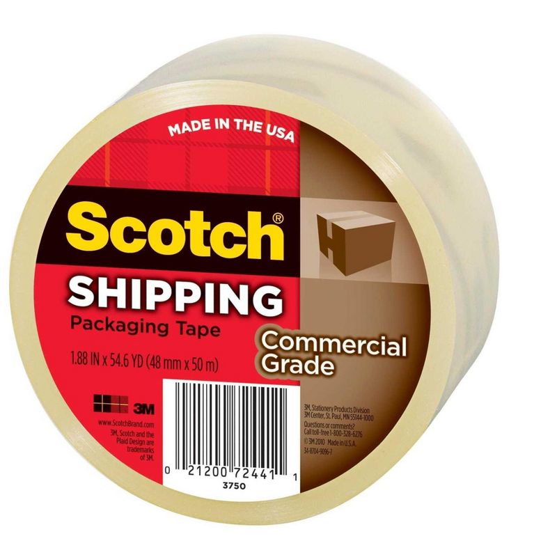 Scotch 3750 Commercial Grade Shipping Tape, 1.88 Inches x 54.6 Yards, Clear, 1 of 2