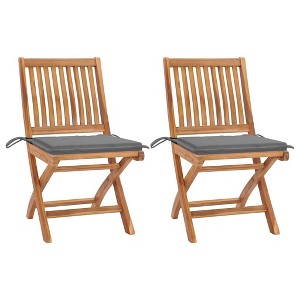 vidaXL Patio Chairs 2 pcs with Gray Cushions Solid Teak Wood - 1 of 4