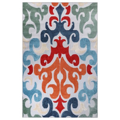 Vintage Damask Indoor Outdoor Area Rug, 4'x6', Multicolor - Blue Nile ...