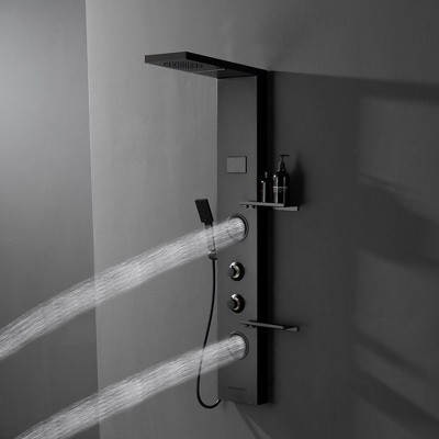Matte Black Thermostatic Shower Panel System with LED Light