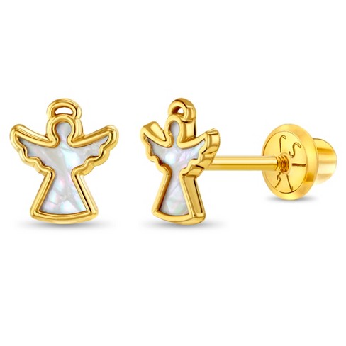 Girls' Mother of Pearl Angel Screw Back 14k Gold Earrings - In Season Jewelry - image 1 of 4