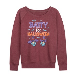 Women's - Dr. Seuss - Batty For Halloween Thing 1 and Thing 2 Lightweight French Terry Wide Neck Long Sleeve Shirt - 1 of 4