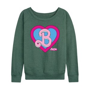 Women's - Barbie - Heart Crest Lightweight French Terry Wide Neck Long Sleeve Shirt - 1 of 4