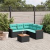 vidaXL Patio Sofa Set Black PE rattan, powder-coated steel, polyester - Black and Blue With Table - 2 of 4