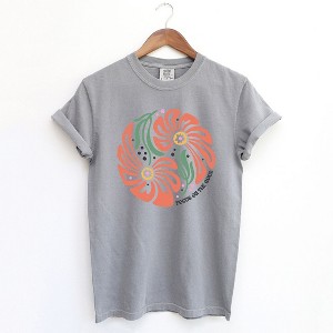 Simply Sage Market Women's Boho Flowers Circle Short Sleeve Garment Dyed Tee - 1 of 4