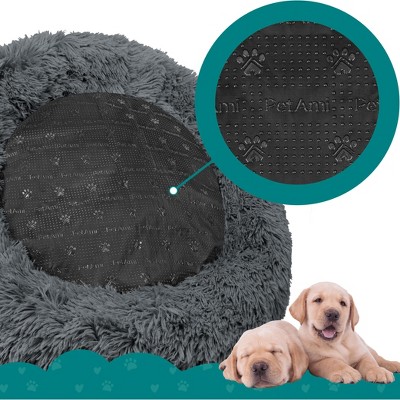 Medium Gray Faux Fur Round Orthopedic Dog Bed