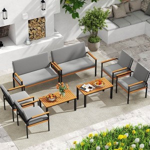 Costway 8 Piece Patio Furniture Set with Coffee Table, Loveseat & 4 Single Chairs for Porch Black/Gray - 1 of 4