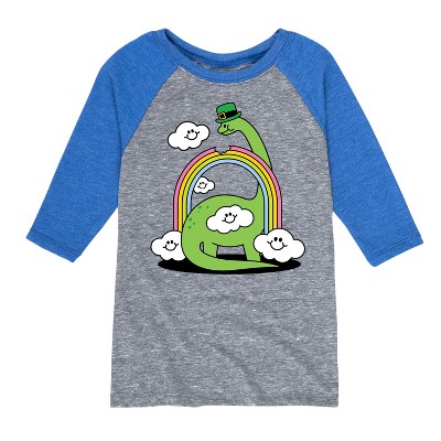 Boys' - Instant Message - St. Patrick's Day Dinosaur Eatting Rainbow Raglan Graphic T-Shirt