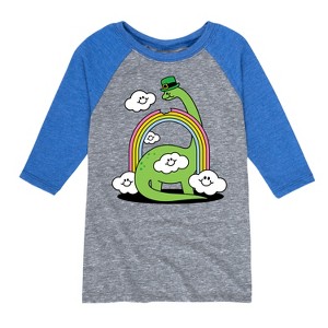 Boys' - Instant Message - St. Patrick's Day Dinosaur Eatting Rainbow Raglan Graphic T-Shirt - 1 of 3