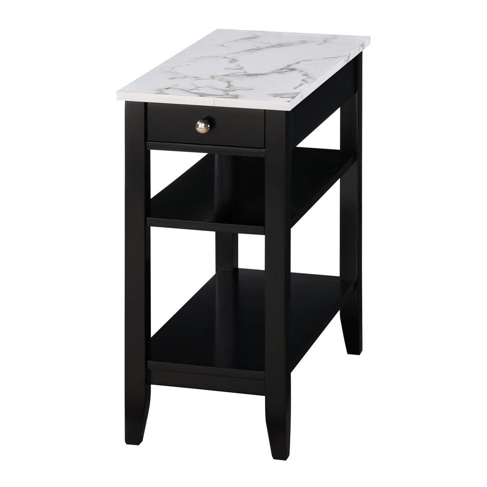 American Heritage 1 Drawer Chairside End Table with Shelves White Faux Marble/Black - Breighton Home: Nickel Knob, 3 Tiers