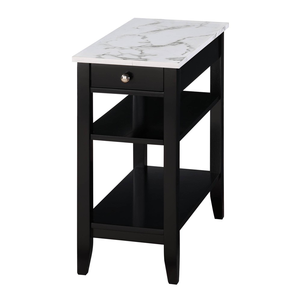 American Heritage 1 Drawer Chairside End Table with Shelves White Faux Marble/Black - Breighton Home -  89715978