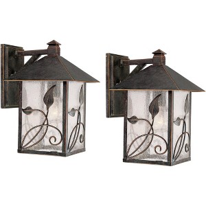 Franklin Iron Works French Garden Rustic Farmhouse Outdoor Wall Light Fixtures Set of 2 Bronze Metal 12 1/2" Clear Seedy Glass for Post Exterior - 1 of 4