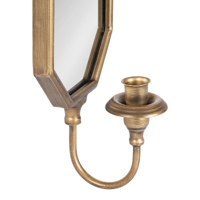Gold Antique Mirrored Wall Sconce with Candlestick Holder