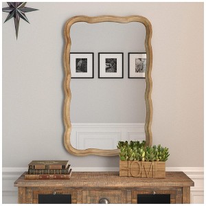 COZAYH Curved Wood Frame Accent Mirror, Modern Farmhouse Wall Decor, Natural - 1 of 4