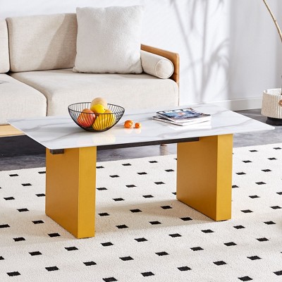 NicBex Modern Minimalist Rectangle Coffee Table with Tempered Glass Top,L-Shaped Center Table for Living Room,Living Room Furniture