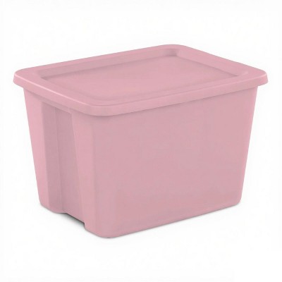 Large Storage Bins, 18 Gallon Plastic Storage Containers with Snap-On Lids, Light Pink, 8-Count