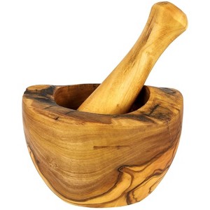 Rustic Olive Wood Mortar and Pestle – Handmade Mediterranean Herb & Spice Grinder – Durable Natural Wood Kitchen Tool - 1 of 2