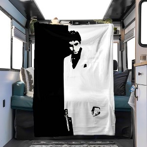 Scarface Inspired Polyester Flannel Throw Blanket, Black White Design for Car Interior Decor, Ideal for All Seasons, Christmas Gift. - 1 of 4