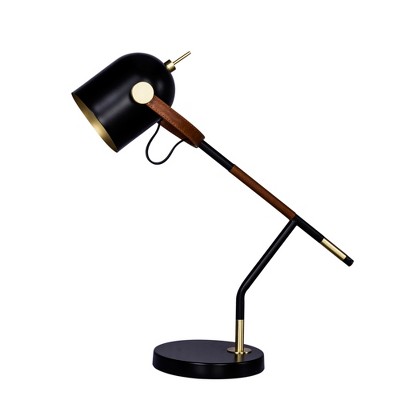 Wrapped Brown Leather & Metal Desk Lamp Black - Fangio Lighting