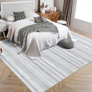 9x12 Modern Washable Area Rug - Low Pile Non-Skid Stain-Resistant Carpet for Living Room, Bedroom, Office - Grey - 1 of 4
