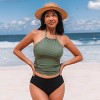 Women's High Neck Halter Adjustable Drawstrings Tankini Swimsuit Set for Beach Getaways - Cupshe - 3 of 4