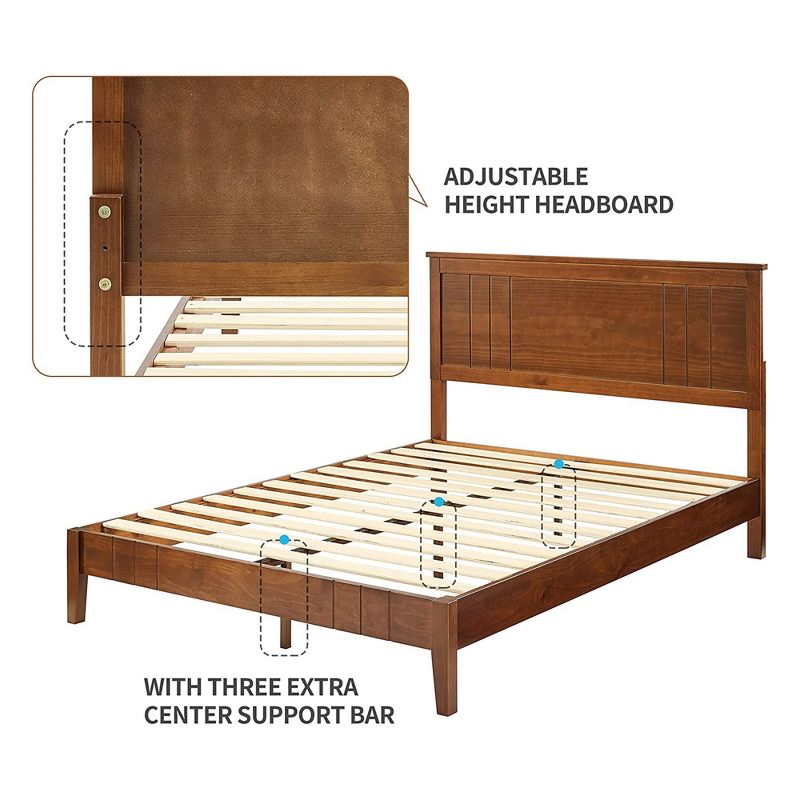 MUSEHOMEINC BF1007WK 12 Inch Tall Easy Assembly Solid Pinewood Mid Century Platform Bed with Headboard and Slat Supports, No Box Spring Needed, Full, 4 of 7
