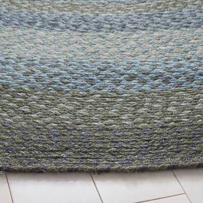 Light Blue and Green Braided Oval Jute Area Rug 4'x6'