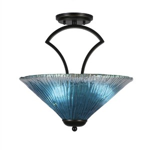 Toltec Lighting Zilo 3 - Light Flush Mount in  Dark Granite with 16" Teal Crystal Shade - 1 of 1