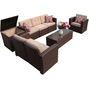 SUGOLD 8 Pieces Patio Furniture Sets, All Weather Outdoor Sectional Patio Sofa, U-Shaped PE Wicker Patio Conversation Set - 1 of 1