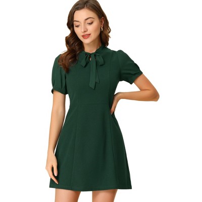 INSPIRE CHIC Women's Bow Tie Keyhole Neck Puff Sleeve Elegant Work Dress