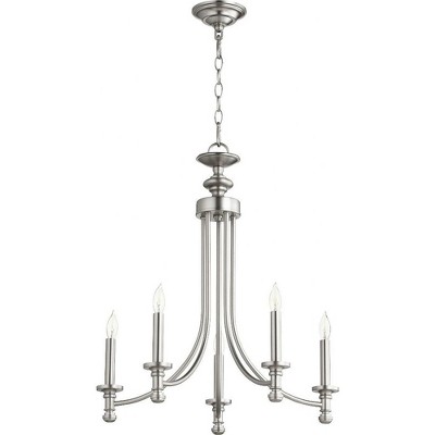Quorum Lighting Rossington 5-Light Chandelier, Satin Nickel, 22W, 25.25H, Chain Hanging, Dry Rated