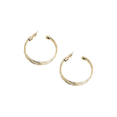 SOHI Women's Champayne Gold Ribbed Wire Hoop Earrrings