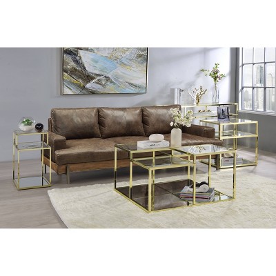 34" Clear Glass and Gold Square Coffee Table