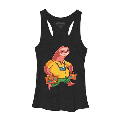 Women's Design By Humans Summer Vacation Traveller Sloth By moredesignsplease Racerback Tank Top