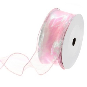 Unique Bargains Gift Wrapping Wide Sheer Wired Pastel Shimmer Iridescent Chiffon Ribbons 1 Pc - 1 of 4