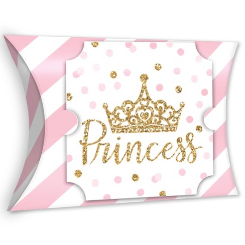 Little Princess Crown Favor Gift Boxes Set of 20 Pink and Gold Princess Baby Shower or Birthday Party Petite Pillow Boxes