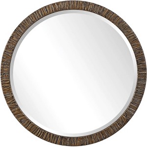 Uttermost Round Vanity Accent Wall Mirror Rustic Beveled Antiqued Metallic Gold Leaf Wood Frame 30" Wide for Bathroom Bedroom - 1 of 1