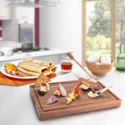 Large Wooden Cutting Board, Butcher Block with Deep Juice Groove and Side Handle for Meat, Vegetables, Cheese