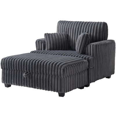 AMERLIFE 67" Oversized Chaise Lounge, Faux Fur Sofa with Storage Ottoman & 2 Pillows