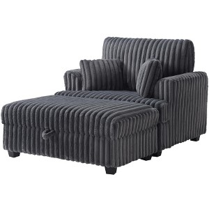 AMERLIFE 67" Oversized Chaise Lounge, Faux Fur Sofa with Storage Ottoman & 2 Pillows - 1 of 4
