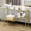 Resenkos Gold Console Table, 39" Glass Sofa Table, Narrow Entryway with 3 Shelves, Steel Frame, Adjustable Feet, Anti-tipping, Tempered Glass, Gold - 3 of 4