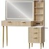 Acekool Vanity Desk with Mirror and Lights, Makeup Desk with 3-Color LED, 5 Drawers, 3 Storage Shelves, Power Outlet, for Bedroom, Oak - 4 of 4