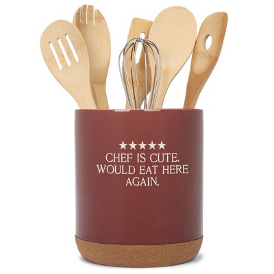 Elanze Designs 5 Five Star Review Chef Culinary Arts Ceramic Cork Bottom Red Large Capacity Utensil Holder Crock for Countertop Storage, Stylish &